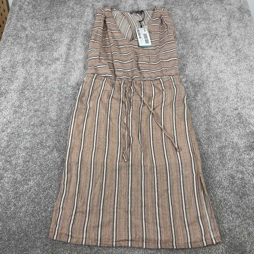 Prana Dress Extra Small Open Back Midi V Neck Stripe Boho Lagenlook Ecotropics